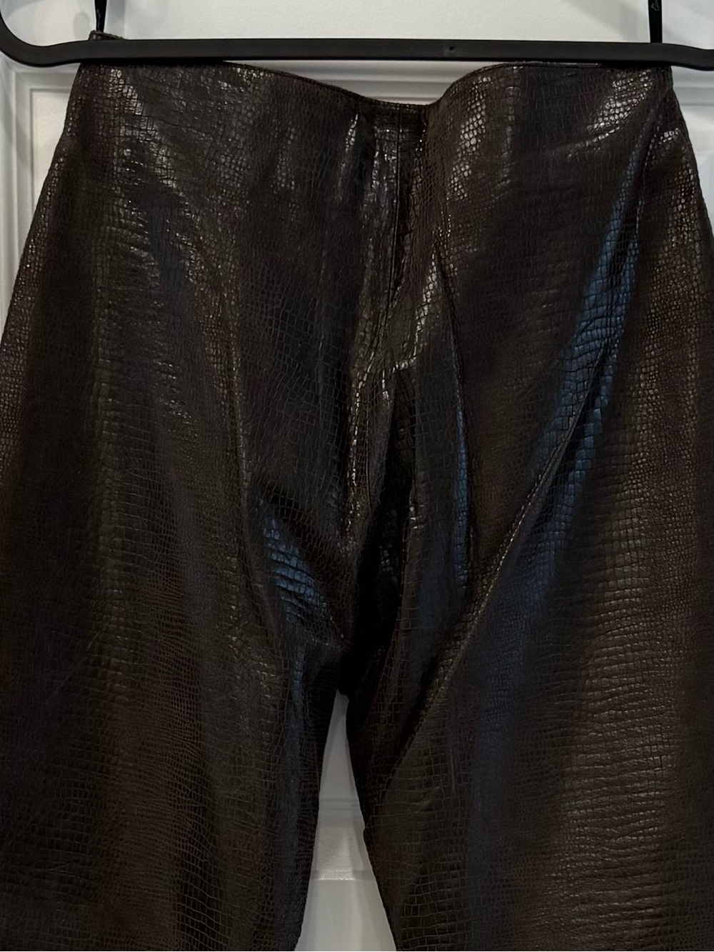 Arden B Black Faux Leather Croc-Embossed Bootcut Pants